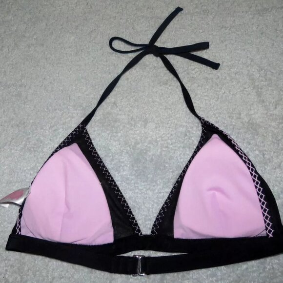 Xhilaration Black Triangle String Bikini Top Blue Pink & Mesh Trim Accents - M - Picture 2 of 9